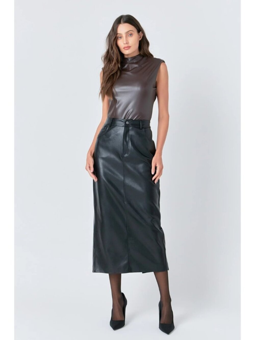 Endless Rose Brown Faux Leather Bodysuit